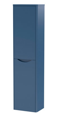 Balterley Dunwood Modern Bathroom 1 Soft Close Door Wall Hung Tall Cabinet, Satin Blue, 356mm - image 1