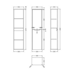 Balterley Dunwood Modern Bathroom 1 Soft Close Door Wall Hung Tall Cabinet, Satin Blue, 356mm - thumbnail 2