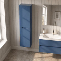 Balterley Dunwood Modern Bathroom 1 Soft Close Door Wall Hung Tall Cabinet, Satin Blue, 356mm - thumbnail 3