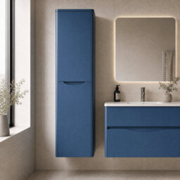 Balterley Dunwood Modern Bathroom 1 Soft Close Door Wall Hung Tall Cabinet, Satin Blue, 356mm - thumbnail 4