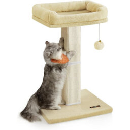 Songmics Cat Scratching Post, Tall Sisal Scratcher With Plush Perch, Feline Tower With Pompom, Beige - thumbnail 8