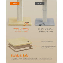 Songmics Cat Scratching Post, Tall Sisal Scratcher With Plush Perch, Feline Tower With Pompom, Beige - thumbnail 6