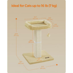 Songmics Cat Scratching Post, Tall Sisal Scratcher With Plush Perch, Feline Tower With Pompom, Beige - thumbnail 2