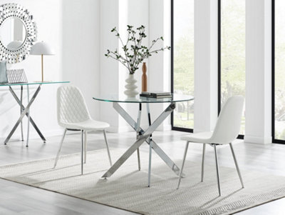 Furniturebox Uk Novara 100Cm Round Dining Table & 2 White Corona Silver Chairs - image 1