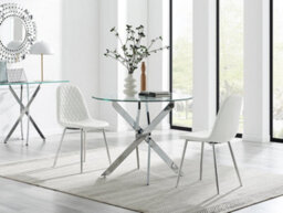 Furniturebox Uk Novara 100Cm Round Dining Table & 2 White Corona Silver Chairs