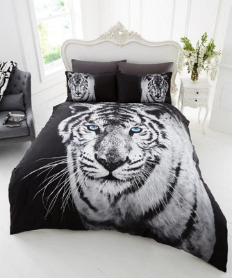Smart Living 3D Duvet Cover With Pillowcases Polycotton Quilt Bedding Covers Comfy Breathable Comforter Cover Set - White Tiger - image 1