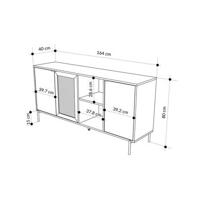 Decortie Elegant 164Cm Sideboard Cabinet With 3 Soft-Close Doors, 2 Open Shelves, Laser-Cut Pattern Door, Metal Legs, Sonoma Oak - image 1