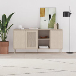 Decortie Elegant 164Cm Sideboard Cabinet With 3 Soft-Close Doors, 2 Open Shelves, Laser-Cut Pattern Door, Metal Legs, Sonoma Oak - thumbnail 6