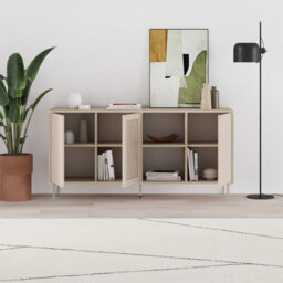 Decortie Elegant 164Cm Sideboard Cabinet With 3 Soft-Close Doors, 2 Open Shelves, Laser-Cut Pattern Door, Metal Legs, Sonoma Oak - thumbnail 5