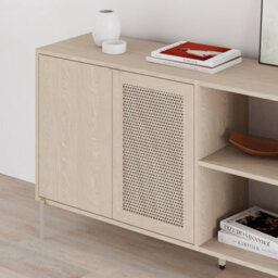 Decortie Elegant 164Cm Sideboard Cabinet With 3 Soft-Close Doors, 2 Open Shelves, Laser-Cut Pattern Door, Metal Legs, Sonoma Oak - thumbnail 4