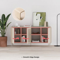 Decortie Elegant 164Cm Sideboard Cabinet With 3 Soft-Close Doors, 2 Open Shelves, Laser-Cut Pattern Door, Metal Legs, Sonoma Oak - thumbnail 8