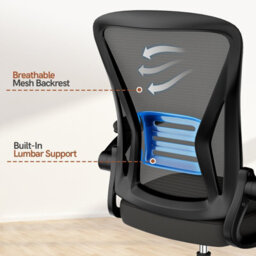 Onemill Ergonomic Swivel Mid Back Office Chair With Adjustable Height And Flip-Up Armrest - Black - thumbnail 6