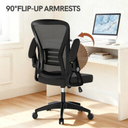 Onemill Ergonomic Swivel Mid Back Office Chair With Adjustable Height And Flip-Up Armrest - Black - thumbnail 5