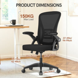 Onemill Ergonomic Swivel Mid Back Office Chair With Adjustable Height And Flip-Up Armrest - Black - thumbnail 7