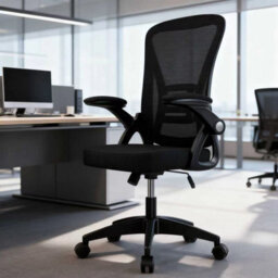 Onemill Ergonomic Swivel Mid Back Office Chair With Adjustable Height And Flip-Up Armrest - Black