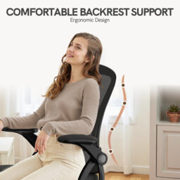 Onemill Ergonomic Swivel Mid Back Office Chair With Adjustable Height And Flip-Up Armrest - Black - thumbnail 3