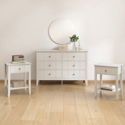 Melody Maison Ivory 6 Drawer Chest Of Drawers & Pair Of One Drawer Bedside Tables - Padstowe Ivory Range