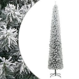Vidaxl Slim Christmas Tree With Stand And Flocked Snow 270 Cm Pvc