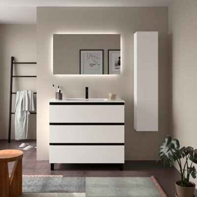 Cygnus bath Bequia Metal 3C Vanity Unit 100Cm Matt White Basin Ceramic - image 1