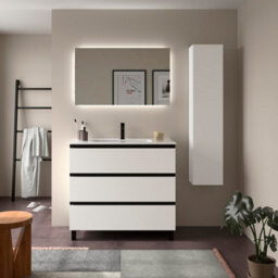 Cygnus bath Bequia Metal 3C Vanity Unit 100Cm Matt White Basin Ceramic - thumbnail 1