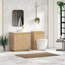 Royal Bathrooms Orion 800mm Natural Oak Floor Standing Plain White Countertop Vanity Unit 2 Door With Round Basin & Brushed Brass Accent Trim - thumbnail 3