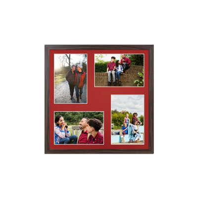 AK Frames 12X12 Walnut Sleek Multi Photo Frame With Crimson Mount - Holds 4 Apertures (4X) 6X4 Photos - image 1