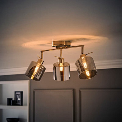 Valuelights Demi Brushed Chrome And Smoked Glass 3 Way Bar Ceiling Spotlight And Bulbs - image 1
