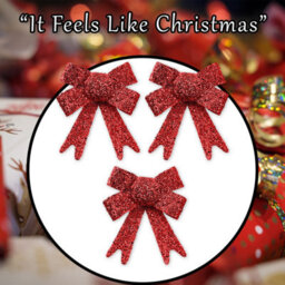 Tinsel Bows X 3 Christmas Decoration X 3 10Cm X 13Cm X 3Cm Red - thumbnail 7