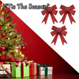 Tinsel Bows X 3 Christmas Decoration X 3 10Cm X 13Cm X 3Cm Red - thumbnail 6