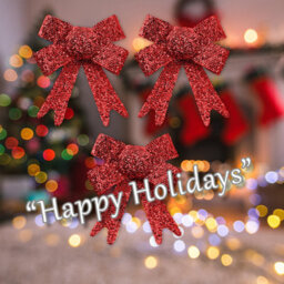 Tinsel Bows X 3 Christmas Decoration X 3 10Cm X 13Cm X 3Cm Red - thumbnail 4