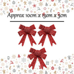 Tinsel Bows X 3 Christmas Decoration X 3 10Cm X 13Cm X 3Cm Red - thumbnail 2