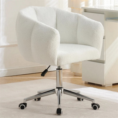 B White Home Office Desk Chair Makeup Vanity Chair Adjustable Accent Chair With Wheels - image 1