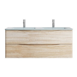 Plum&clay Eden Light Oak Wall Hung Vanity Unit With White Glass Basin (W)1200mm - thumbnail 5