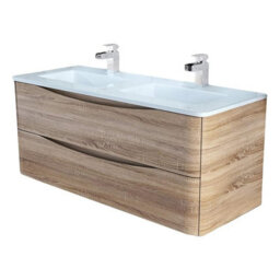Plum&clay Eden Light Oak Wall Hung Vanity Unit With White Glass Basin (W)1200mm