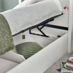 Bedmaster Oscar White Wooden Bookcase Ottoman Storage Bed And Primrose 2000 Pocket Sprung Memory Foam Mattress - thumbnail 6