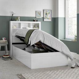 Bedmaster Oscar White Wooden Bookcase Ottoman Storage Bed And Primrose 2000 Pocket Sprung Memory Foam Mattress - thumbnail 1