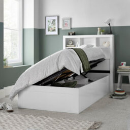 Bedmaster Oscar White Wooden Bookcase Ottoman Storage Bed And Primrose 2000 Pocket Sprung Memory Foam Mattress - thumbnail 2
