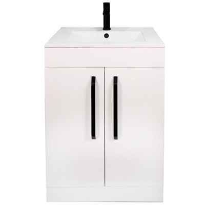 Plum&clay Denver Gloss White Freestanding Vanity Unit & Basin Set With Black Tap & Handles (W)615mm (H)850mm - image 1