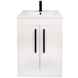 Plum&clay Denver Gloss White Freestanding Vanity Unit & Basin Set With Black Tap & Handles (W)615mm (H)850mm - thumbnail 1