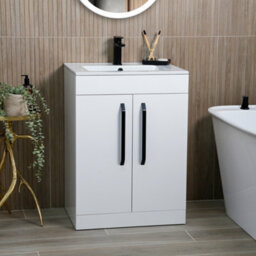 Plum&clay Denver Gloss White Freestanding Vanity Unit & Basin Set With Black Tap & Handles (W)615mm (H)850mm - thumbnail 2