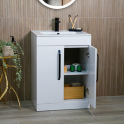 Plum&clay Denver Gloss White Freestanding Vanity Unit & Basin Set With Black Tap & Handles (W)615mm (H)850mm - thumbnail 3
