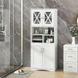 Tall Bathroom Cabinet Large Floor Storage Cabinet-White - thumbnail 2
