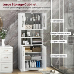 Tall Bathroom Cabinet Large Floor Storage Cabinet-White - thumbnail 4