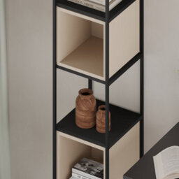 Decortie Modern Vale Mini Bookcase Versatile Display Unit 5-Tier Metal Frame 2 Adjustable Shelf 18mm (Black Wood, Sandstone) - thumbnail 5