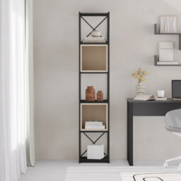 Decortie Modern Vale Mini Bookcase Versatile Display Unit 5-Tier Metal Frame 2 Adjustable Shelf 18mm (Black Wood, Sandstone) - thumbnail 4