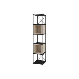 Decortie Modern Vale Mini Bookcase Versatile Display Unit 5-Tier Metal Frame 2 Adjustable Shelf 18mm (Black Wood, Sandstone) - thumbnail 2
