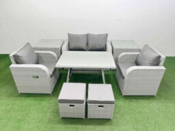 Fimous Light Grey Pe Wicker Rattan Garden Furniture Set Sofa Set  2 Small Stools 2 Side Tables - thumbnail 2