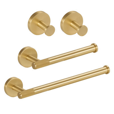 Excel Home Luxury Bathroom Accessories Set, Toilet Roll Holder, Towel Ring, & Hooks In Elegant Brushed Brass Finish, Premium Brass Material - image 1