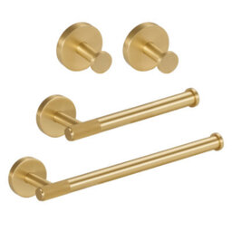 Excel Home Luxury Bathroom Accessories Set, Toilet Roll Holder, Towel Ring, & Hooks In Elegant Brushed Brass Finish, Premium Brass Material