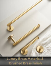 Excel Home Luxury Bathroom Accessories Set, Toilet Roll Holder, Towel Ring, & Hooks In Elegant Brushed Brass Finish, Premium Brass Material - thumbnail 2